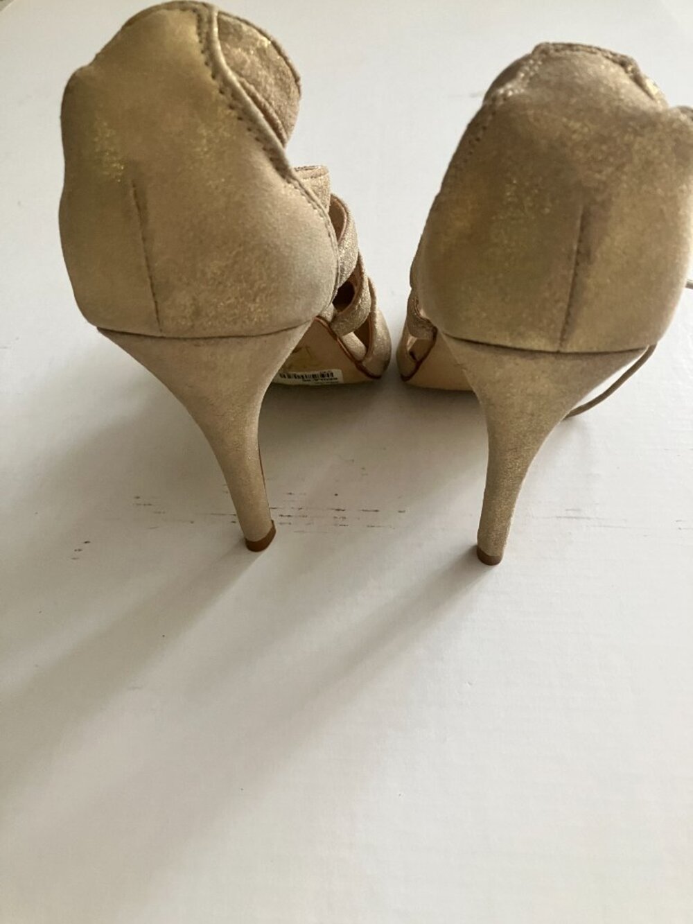 Firm Aldo Lace Up Open Stilettos Size 7 Gold Leather Upper - Picture 7 of 9